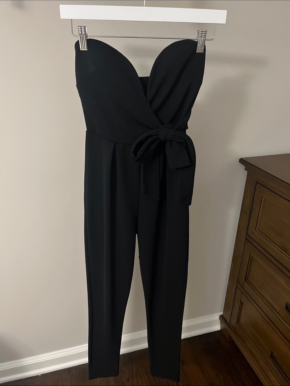 SEDUCTIONS Strapless Black Jumpsuit with Tie Waist
